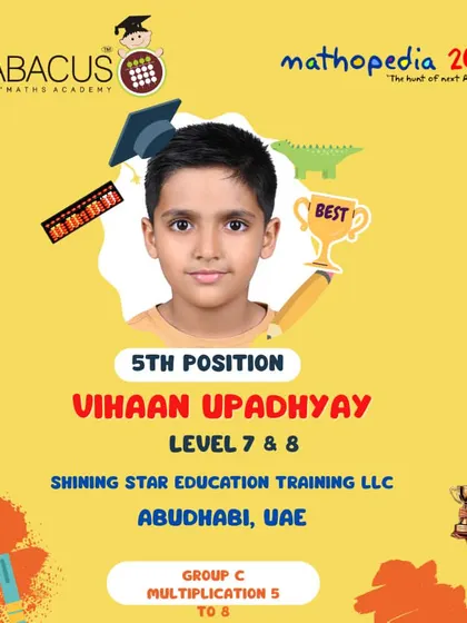 Vihaan Upadhyay from Abu Dhabi, UAE, a 5th Position winner in the multiplication group.