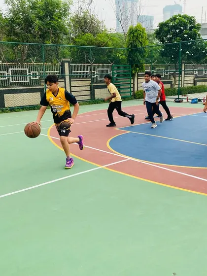 A player drives to the basket.