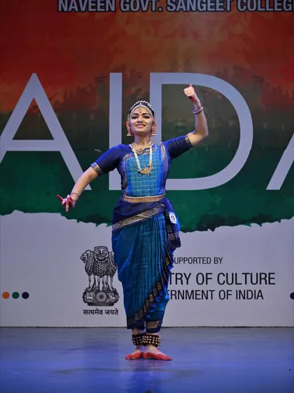 A student performing at the Natwar Gopikrishna National Awards. Her strong posture and confident expression contributed to her 2nd place win.
