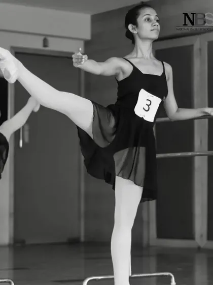 At the barre during a training session. These foundational exercises are the building blocks of every step in ballet.