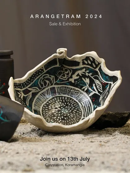 Payal, who left a career in HR to pursue her passion for clay, presents "The Potpourri of thoughts" at Arangetram. Her collection of vases, planters, and tableware reflects her affinity for patterns and color, creating pieces she would love to see in her own home.