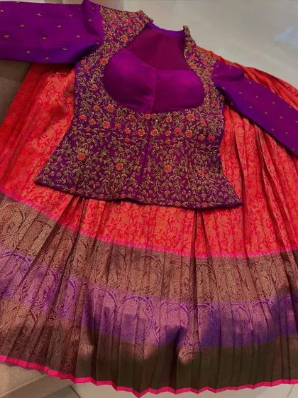 This collection showcases a variety of my custom blouse designs, from pastel engagement pieces to rich Kanjivaram pairings. Each one is uniquely crafted with different handwork techniques, fabrics, and cuts to match my client's vision.