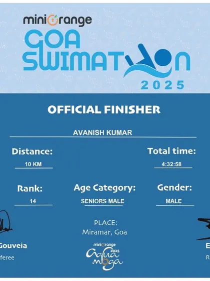 Another result from the Goa Swimathon, this time for the 10km distance. We train swimmers for endurance events that test their limits.