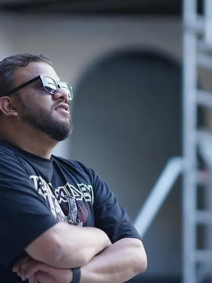 A shot of me looking up, taking in the atmosphere of the venue before a set.