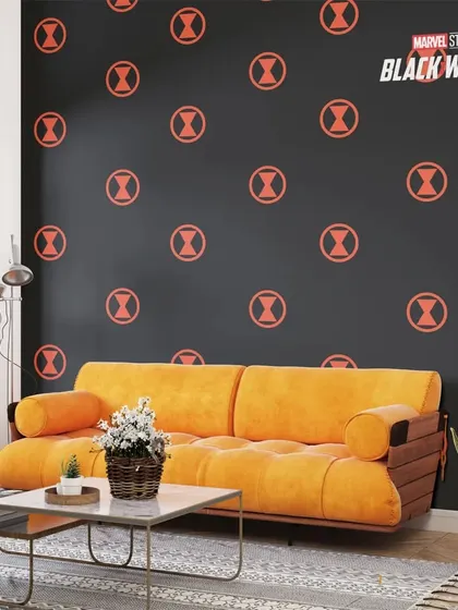 A bold accent wall featuring the Black Widow logo. This is a great way to show off your love for the character in a stylish way.