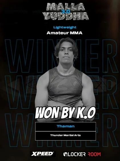 Another win for Thunder Martial Arts. My fighter, Thaman, winning his amateur MMA fight by knockout at Malla Yuddha 3.0.