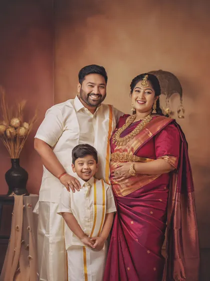 A maternity journey is a story of family. I was so happy to capture this beautiful family, dressed in traditional South Indian attire, as they await their new arrival. We can include older siblings and create a complete family maternity portrait.