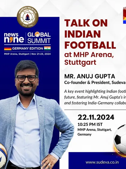 The official event poster for my talk at the Global Summit, highlighting our mission to foster India Germany collaborations for the future of football.