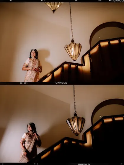 Duplicate of image 387, a collage of the bride on a staircase.