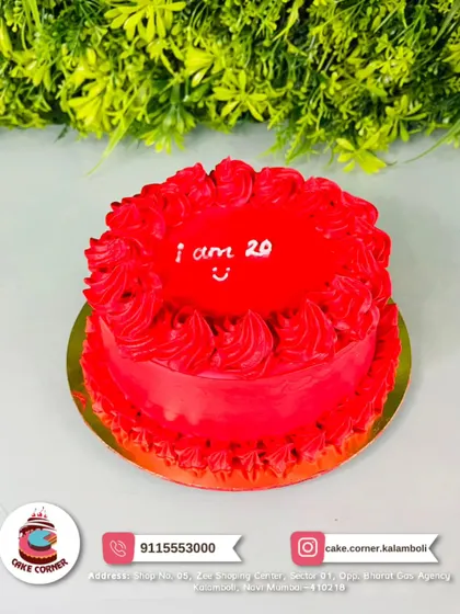 A simple yet bold red cake for a 20th birthday. The vibrant colour and minimalist text make a confident statement for this important milestone.