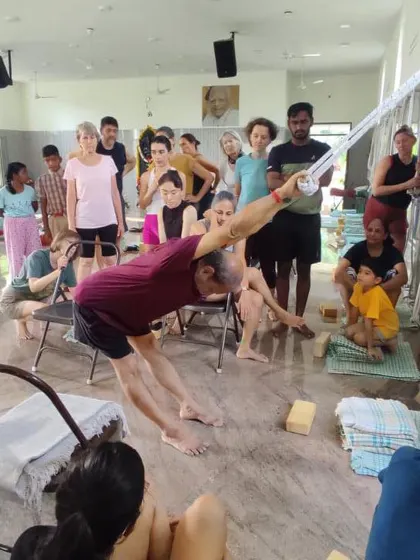 Additional images from my personal practice and teaching sessions, demonstrating a wide variety of asanas and the use of props. Each photo shows a moment of exploration in the journey of yoga.