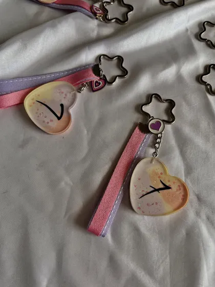 A close-up of the '7' tattoo symbol keychains. Each one is unique and part of my limited-edition sale.