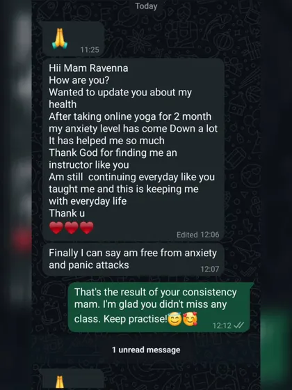 This student, who took online classes for two months, is now free from the anxiety and panic attacks that made her afraid to even travel. This shows that correct yoga brings magic to your life.