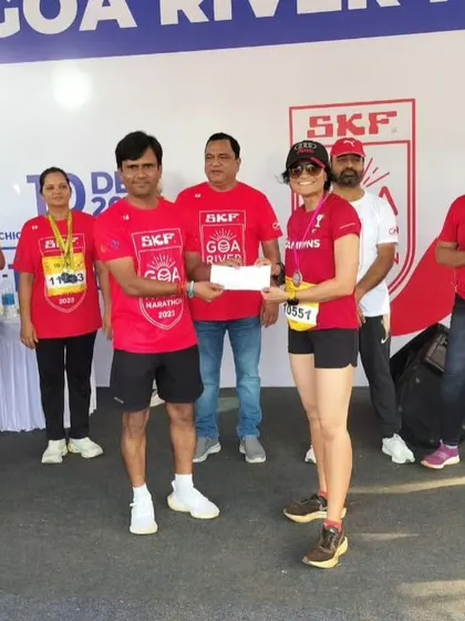 Receiving my prize on stage in Goa. A great end to a fun race weekend.
