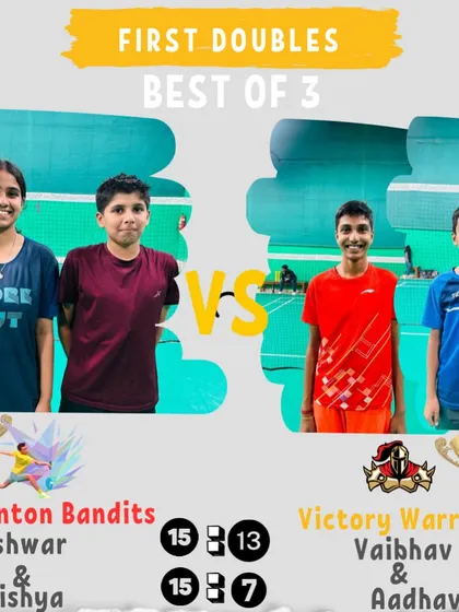 A First Doubles matchup from the Rolling Cup Grand Finale. The Badminton Bandits versus the Victory Warriors in a best of 3.