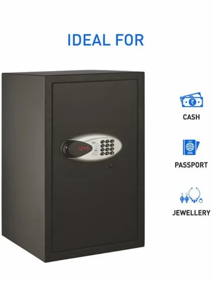 This graphic indicates the Safilo Digital-2 is ideal for storing cash, passports, and jewelry.