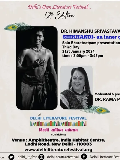 An invitation to my performance of "Shikhandi" at the Delhi Literature Festival. As this production nears its 100th show, I am filled with gratitude for everyone who has been part of its journey, supporting its message of transcending body and gender.