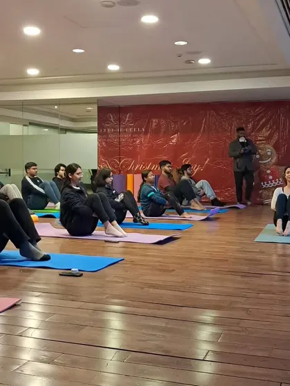 Leading a corporate yoga event. It's wonderful to bring the power of balance and mindfulness into the workplace.