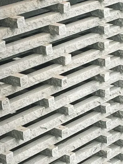 A close up of the granite jaali screen for our Tiruppur house. The stone is carved and layered to create a permeable wall that plays with light and shadow, a modern interpretation of a traditional element.
