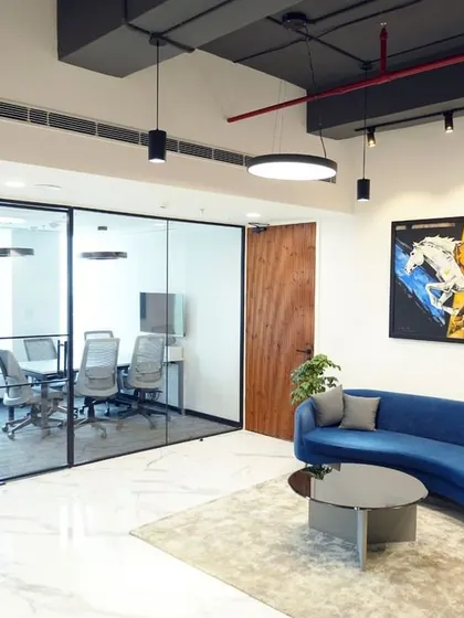 The stylish waiting lounge in our new Delhi office, combining comfort with professional design.