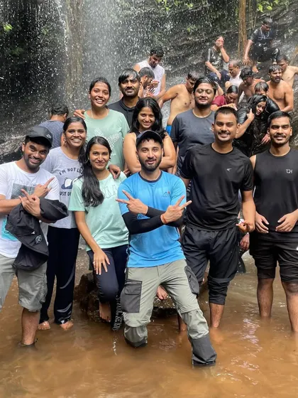 Cooling off in a waterfall is one of the highlights of the Kodachadri trek. It is a refreshing reward after a challenging hike.