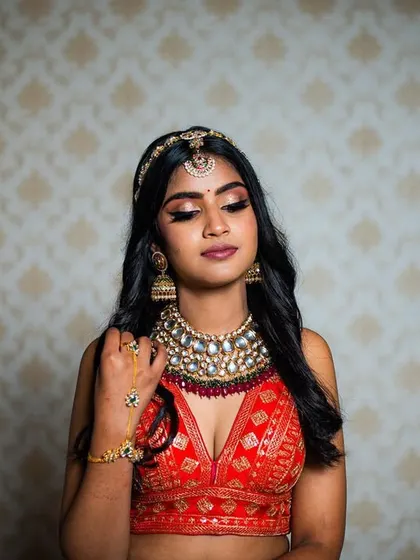 Another beautiful portrait showcasing the soft glam eye makeup and the gentle contouring of the face.