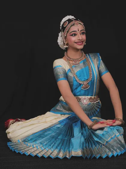 This is Tanmayi, who marked the 50th Arangetram from our academy. It was a significant and proud milestone for our entire Samarpana family. Her innocence and grace shone so brightly in her performance.