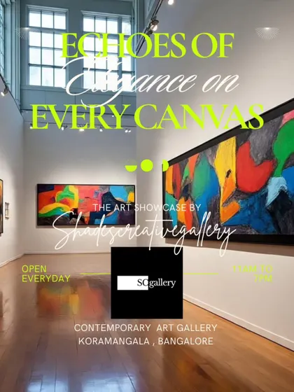 Welcome to our contemporary art gallery in Koramangala, Bangalore. This poster captures the vibrant and modern spirit of our space, where we showcase a diverse range of artworks daily.