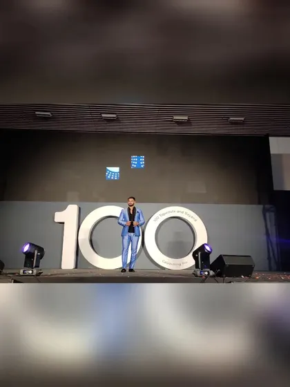 The stage at the KTPO Whitefield for the Qualcomm 100th tapeout celebration. Performing on such a large stage for a major tech company was an incredible experience.