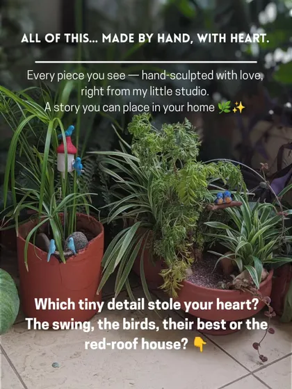 All of this was made by hand, with heart. This complete scene in two pots shows how different miniatures can come together to tell a larger story.