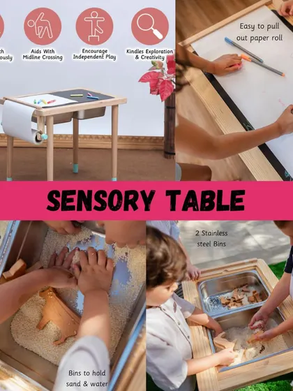 The Ariro Sensory Table is a versatile learning tool for toddlers. With removable bins for sand or water and a paper roll for drawing, it's a contained space for messy, creative, and sensory play.