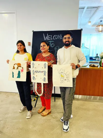This group from a corporate workshop had a fantastic time personalizing their tote bags with unique and meaningful designs.