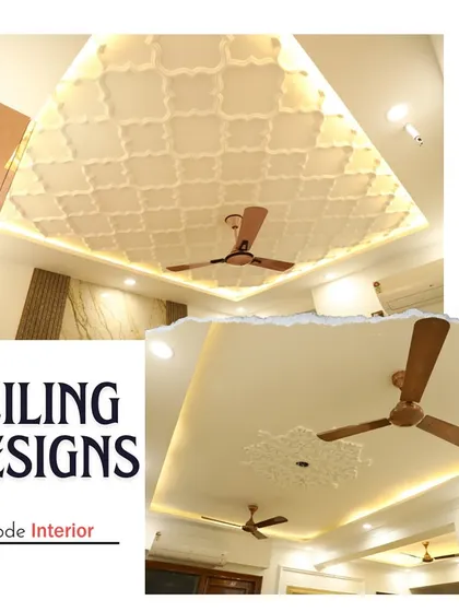 More examples of our ceiling artistry, including a beautiful textured geometric design and a classic ceiling with a central POP medallion.