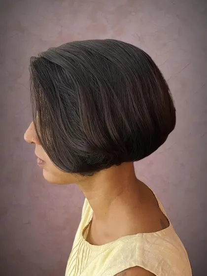 A side profile of the classic bob shape.