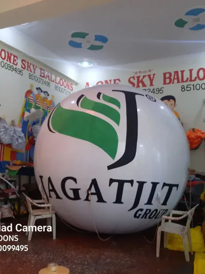 A corporate branding example for Jagatjit Group. A simple, clean logo on a large sky balloon is a professional way to increase brand visibility at corporate offices or events.