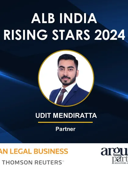 Congratulations to my partner, Udit Mendiratta, for being recognized as an 'ALB India Rising Star'. His expertise in technology and data privacy law is a significant asset to our firm and our clients.