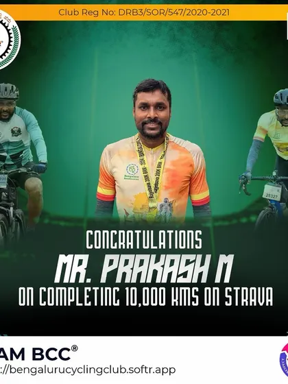 We congratulate Prakash M on completing 10,000 kms on Strava. Your hard work has paid off.