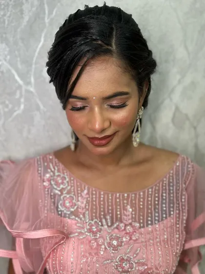 Another indoor shot, with eyes closed to show the full detail of the pink and brown shimmery eyeshadow.