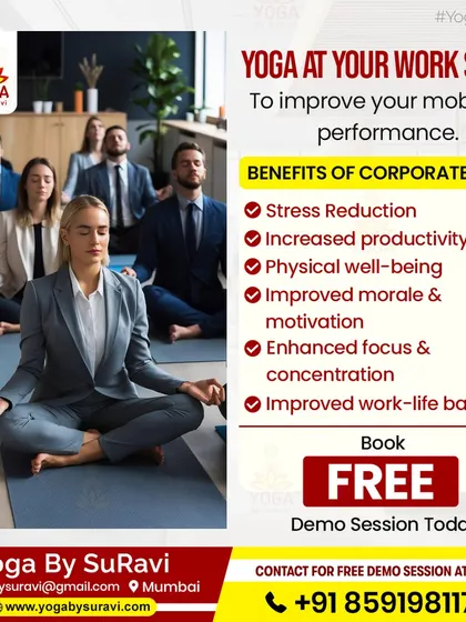 Our corporate yoga programs deliver tangible benefits, from stress reduction and increased productivity to improved physical well-being and work-life balance. We offer a free demo session for your team to experience the change.