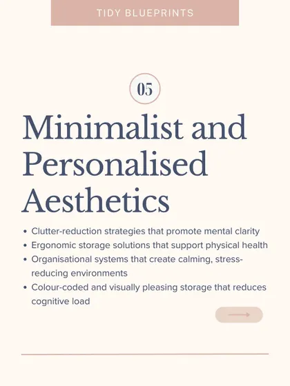 Minimalist and personalized aesthetics are a growing trend, using color-coded and visually pleasing storage to reduce cognitive load.