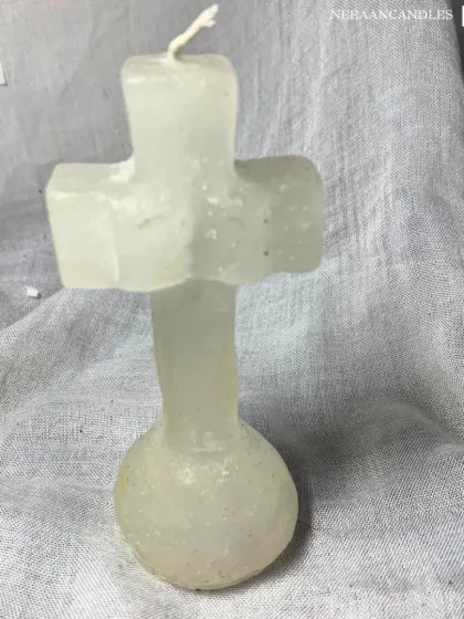 This handmade cross candle is a simple symbol of faith and hope. I pour it with clear intentions of peace and light for your sacred space or prayer corner.