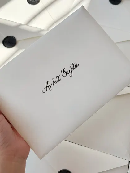 The finishing touches for the Adidas project. Each personalized certificate was enclosed in a subtly textured white envelope, carefully addressed with a brush pen, and sealed with a dark grey custom Adidas wax seal.