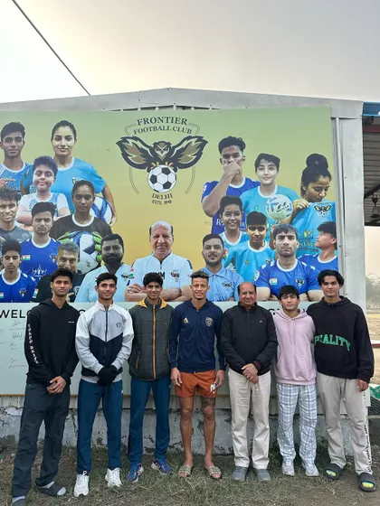 Our management and players with a member of the Kerala Blasters team. These interactions are priceless for our aspiring footballers.