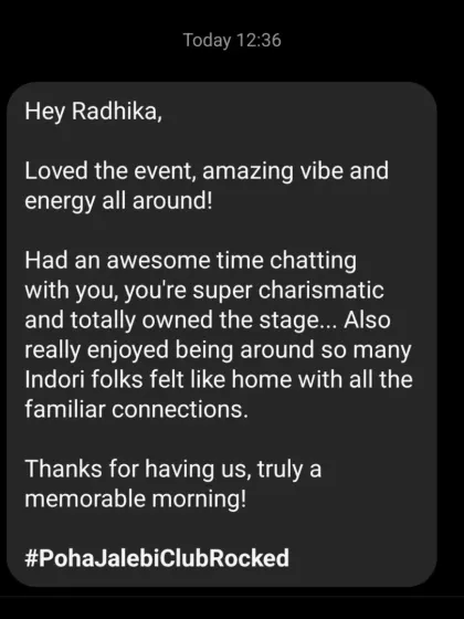 "Loved the event, amazing vibe and energy all around!" Receiving messages like this is what fuels me. It confirms that we are creating something truly memorable and impactful.