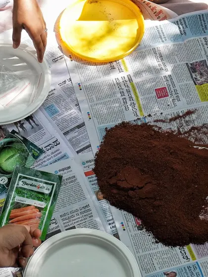 The raw materials for our seed ball workshop: soil, seeds, and water. It's a simple yet powerful way to contribute to local reforestation efforts.