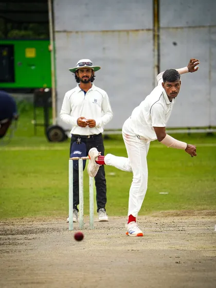 The intensity of a Test match is unmatched. Here, one of our bowlers hits a perfect line and length during a multi-day game on our Dehradun tour. We train players for all formats of the game, building the endurance and discipline required for red-ball cricket.