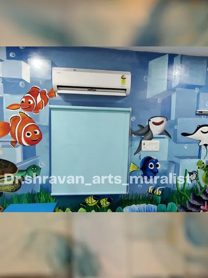 An underwater-themed wall art project from my early days. This mural, featuring characters from "Finding Nemo," turns the room into a fun, animated aquarium.