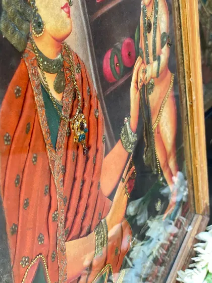 Another detailed look at the intricate embroidery on one of my cloth oleographs. I carefully select the materials and colors for each print to enhance the original artwork and give it a fresh, textured feel.