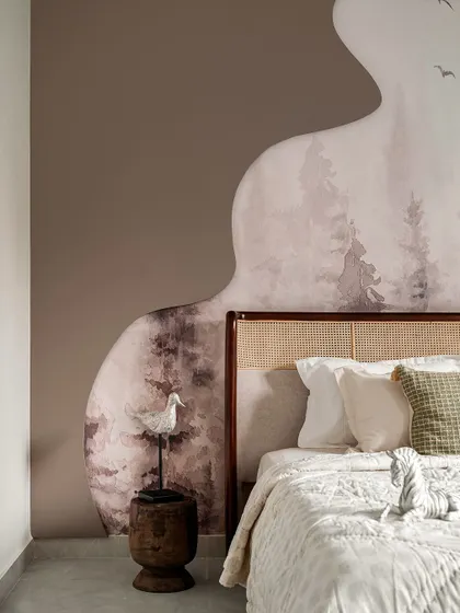 A duplicate of 109, showing the versatile guest/kids' room with the forest mural wallpaper.