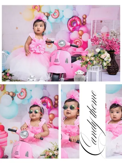A stylish collage from the 'Candy' themed shoot, showcasing different angles, poses, and a close-up detail, giving a complete feel of the session.